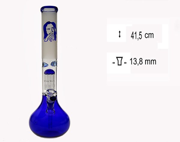 Glass Bong Percolator - Bob Marley - Altezza 41,5 cm - Colore Blu