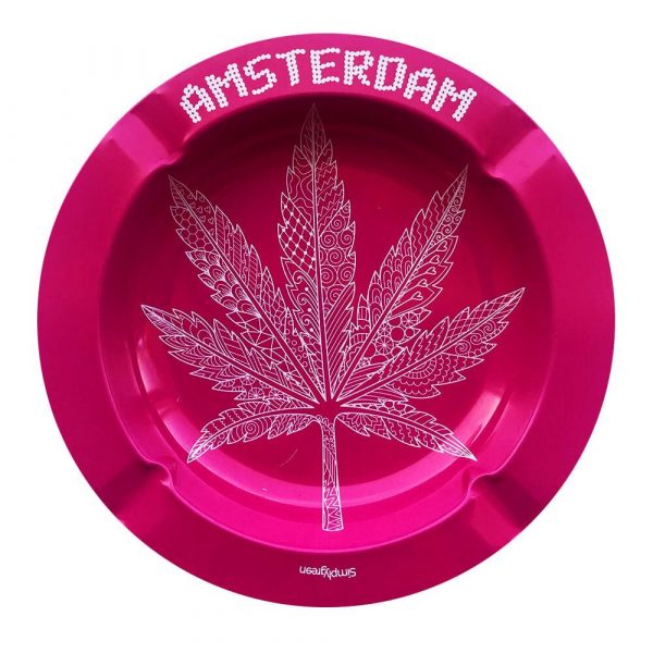 Metal Ashtray - Pink Weed Leaf