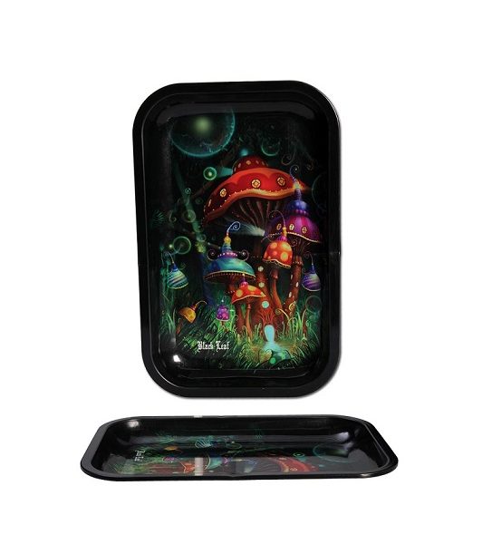Black Leaf Metal Rolling Tray -  Mushroom