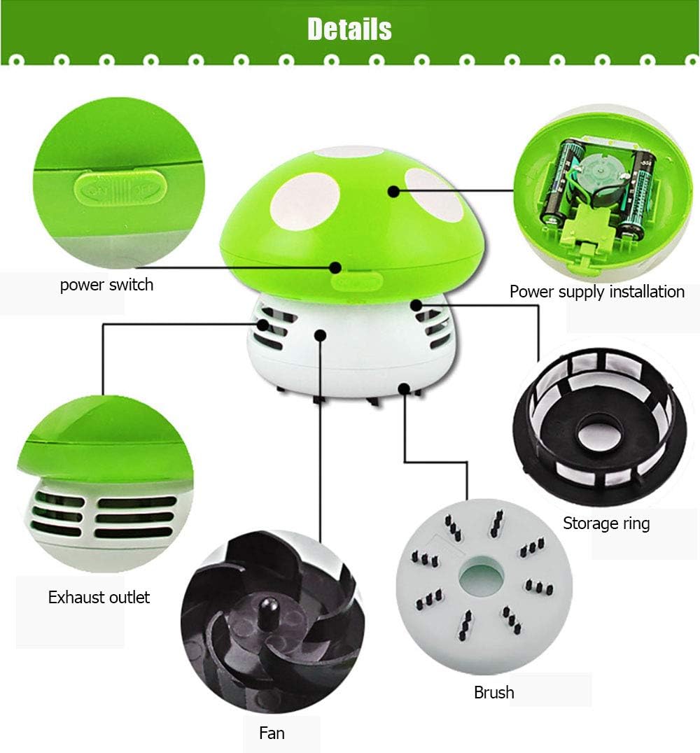 Black Leaf® Powered - CROOVY Mini Aspirabriciole da Tavolo "Mushroom" – Green - immagine 2